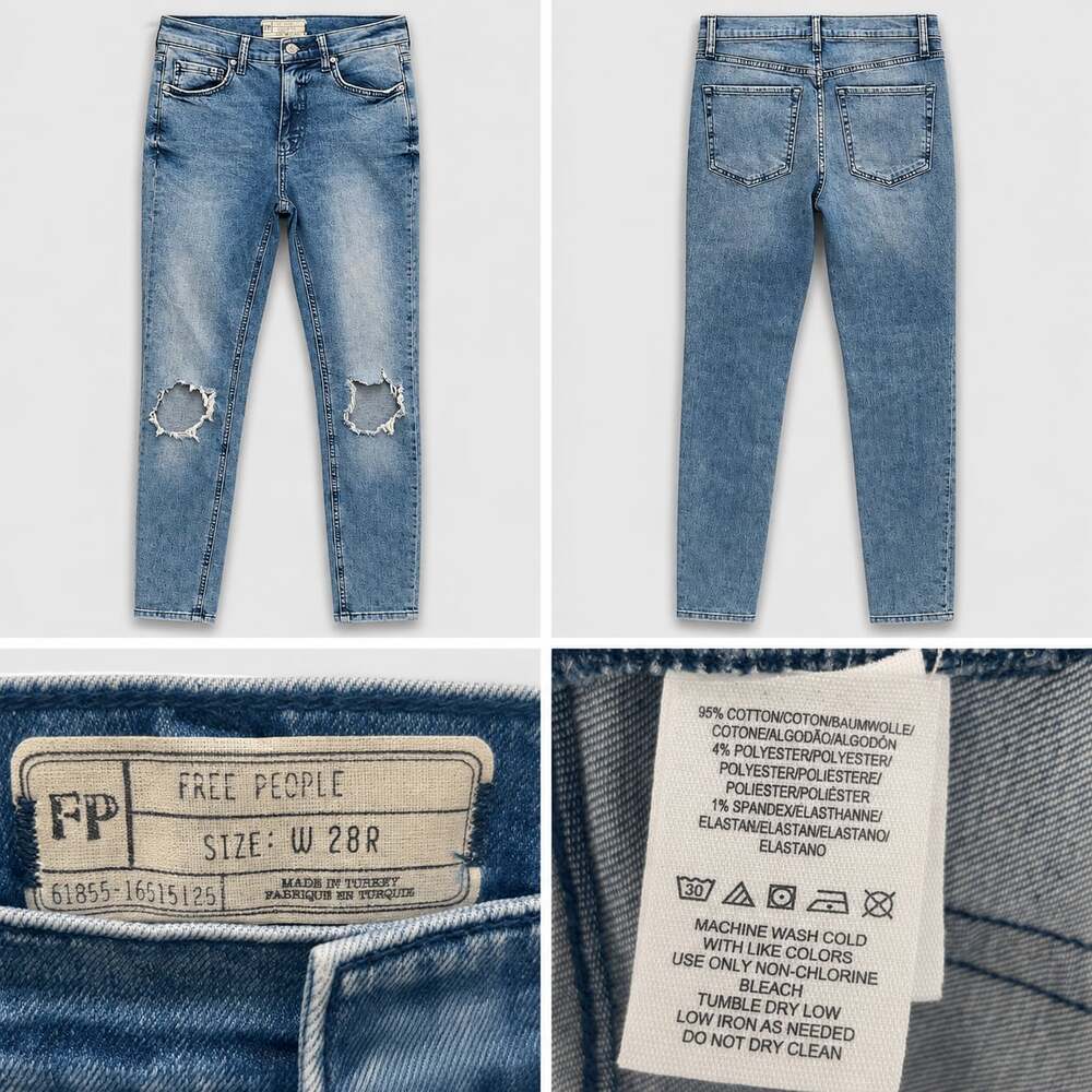 Free People High-Rise Distressed Skinny Jeans, Size 28R